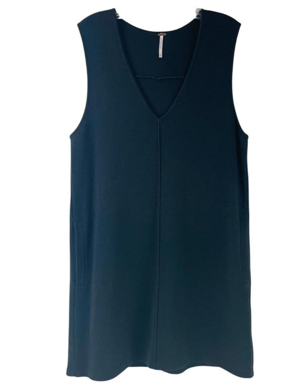 Free People Wool Blend Knit Shift Dress V-Neck Sleeveless Black Dark Academia